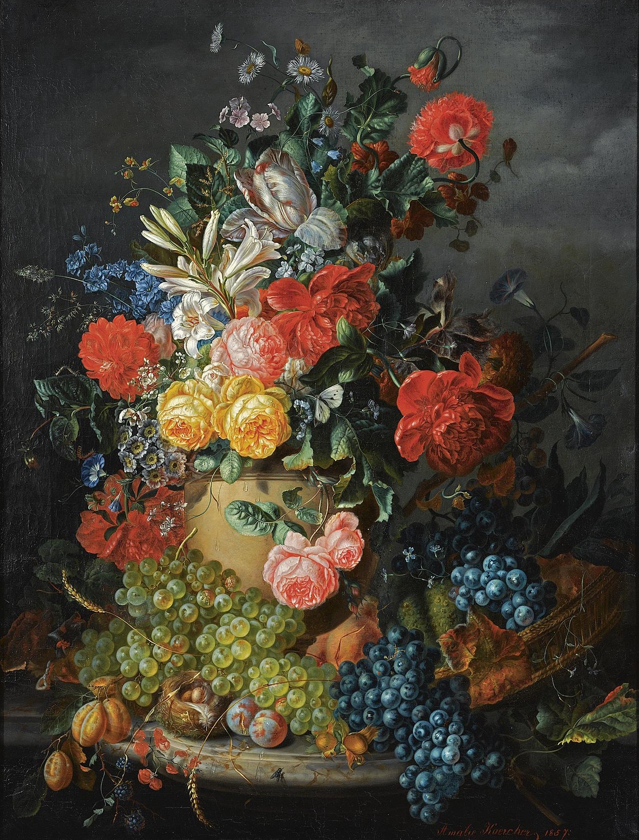 A Flower Still Life with Grapes von Amalie Kaercher