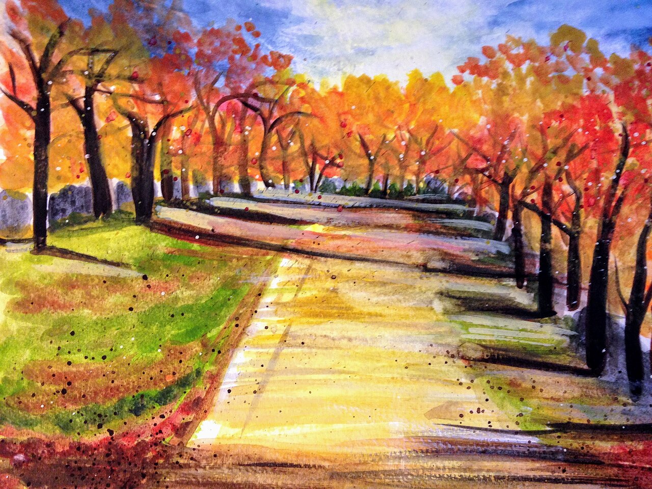 Autumn leaves on trees with pathway -- 1 of 33 von Maritess Sulcer
