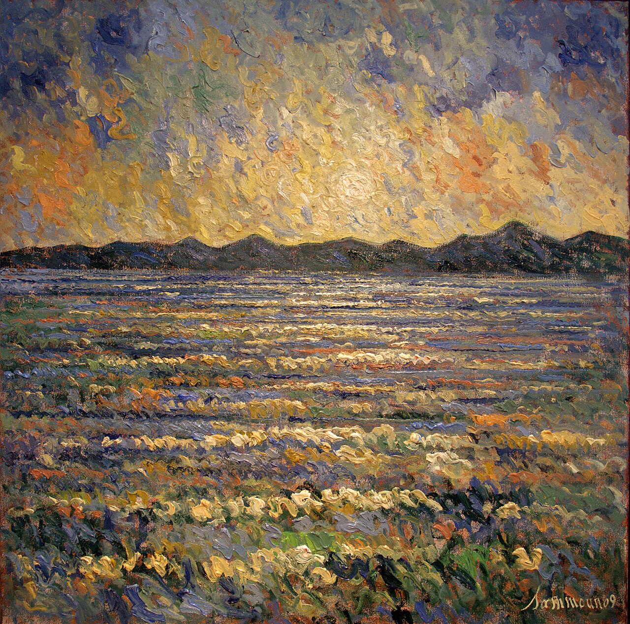 Sunset on Lake Champlain and the Adirodacks 40x40 by Samir Sammoun von Samir Sammoun